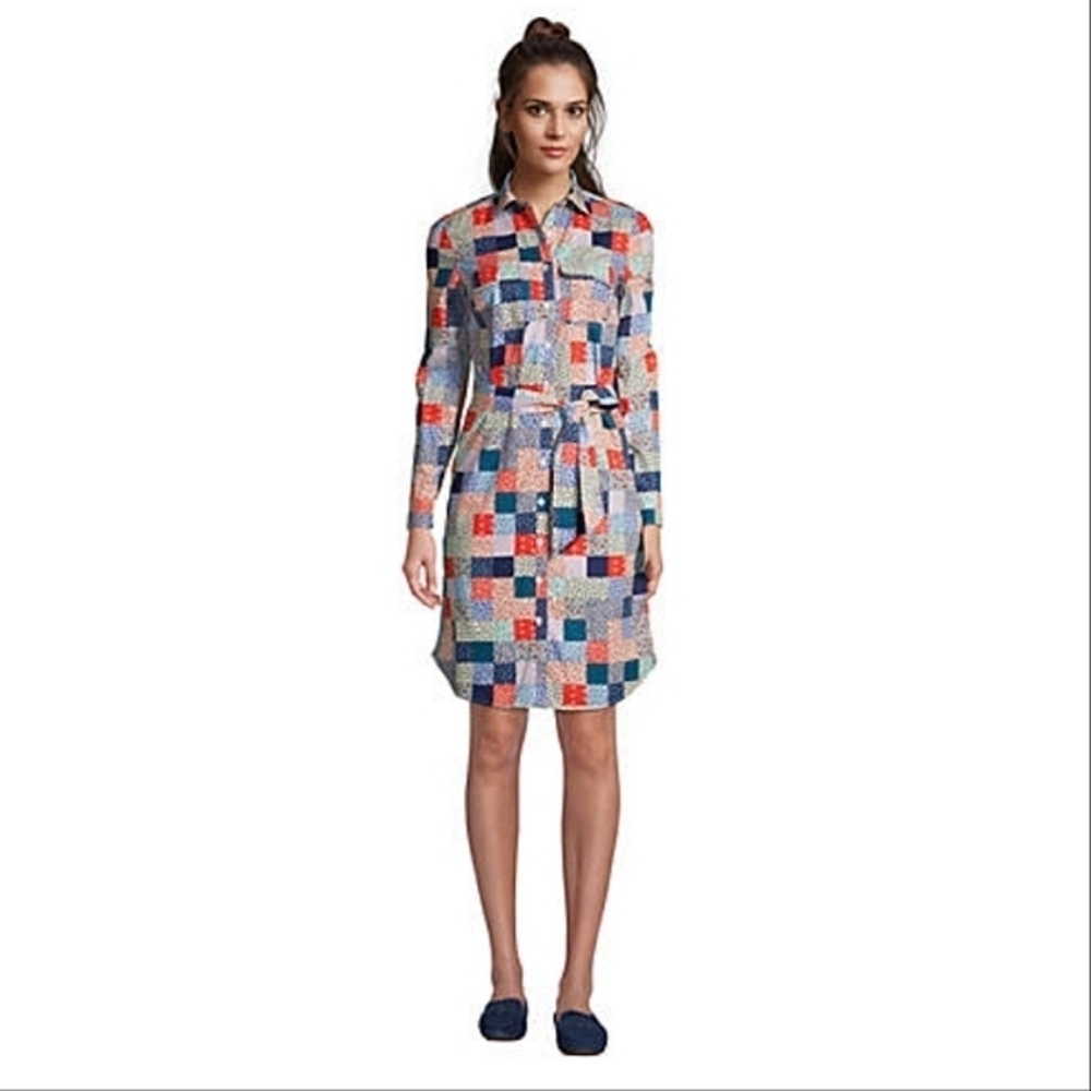Land's End Women's Plus Size Cotton Poplin Button Front Shirt Dress, Size 2X